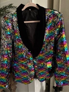 Multicolor Sequin Blazer with Black Velvet Lapel